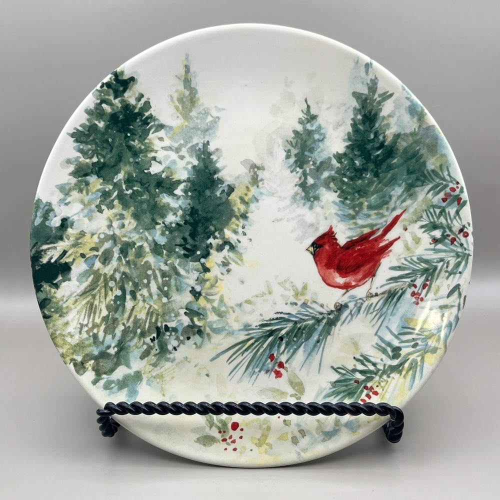 Cracker Barrel Susan Winget‎ Cardinal Christmas Decorative Plate 8" Winter Tree